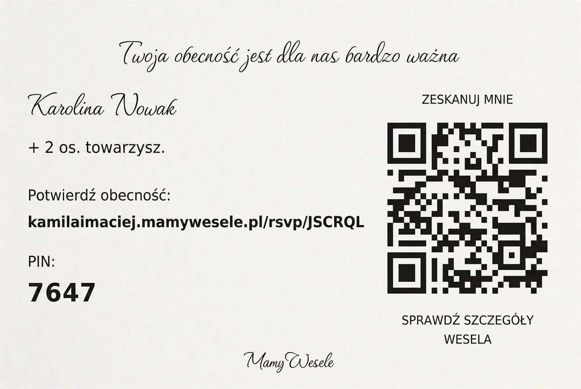 Personalizowana wizytówka dla gości